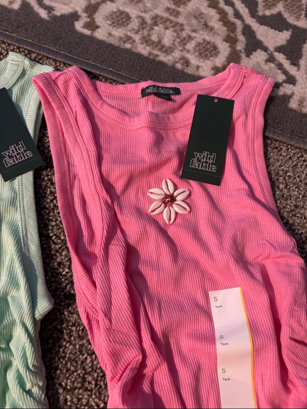 NEW wild fable Pink & Mint Ribbed Tank Tops with Shell Appliqués SET OF 2 - Picture 5 of 5